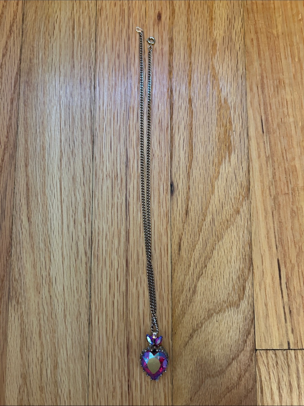 Pink AB Heart Pendant Necklace - Iridescent Pink